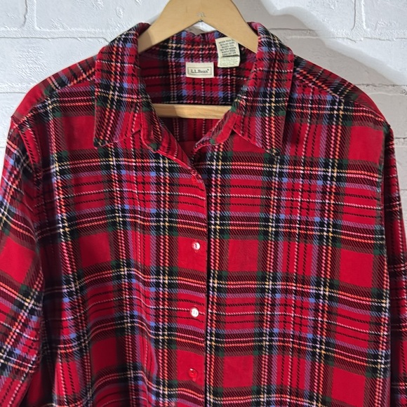 L.LBEAN Women's Vintage Preppy Scotch Plaid Velvet Shirt Tartan Size XLarge - Picture 4 of 9